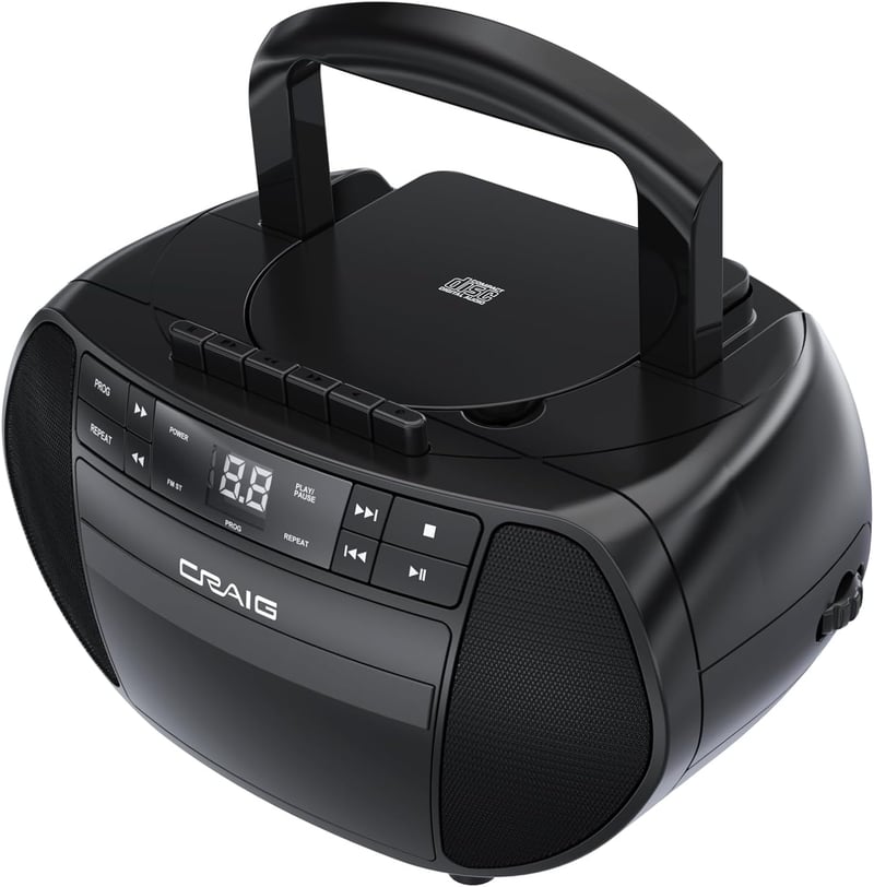 Craig Black Portable CD Boombox with Cassette & Radio