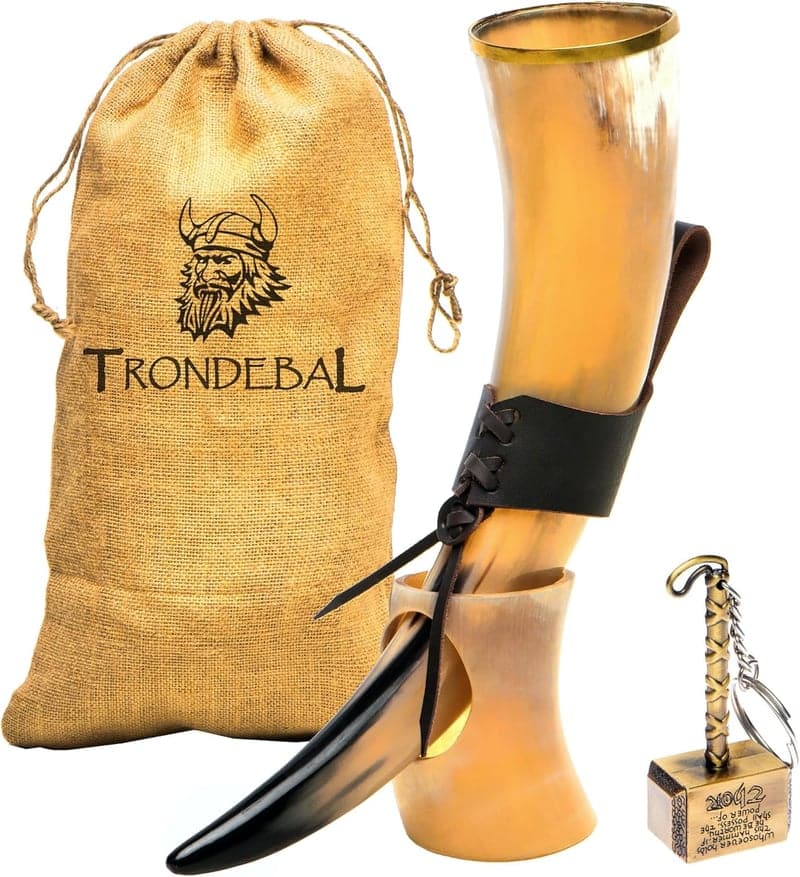 Viking Drinking Horn with Stand, 15-20 Oz Gift for Men
