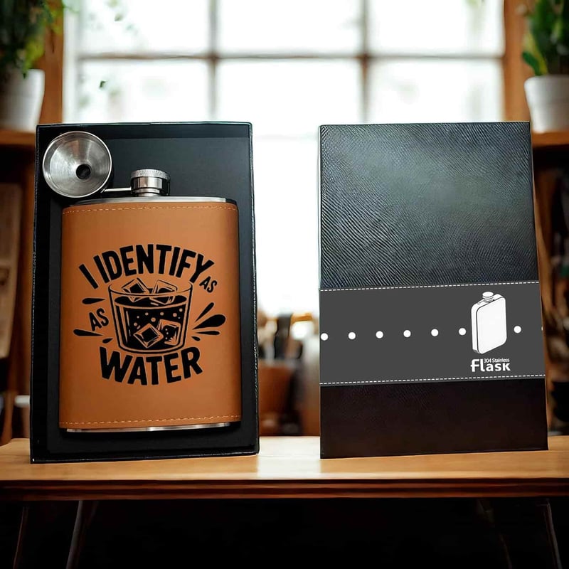 Men's 8oz Leather Flask, 304 Stainless Steel, Dad Gift