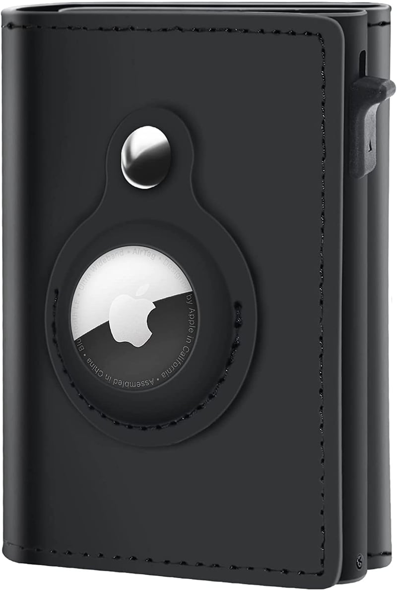 Men's Genuine Leather AirTag Wallet with RFID Protection (Black)