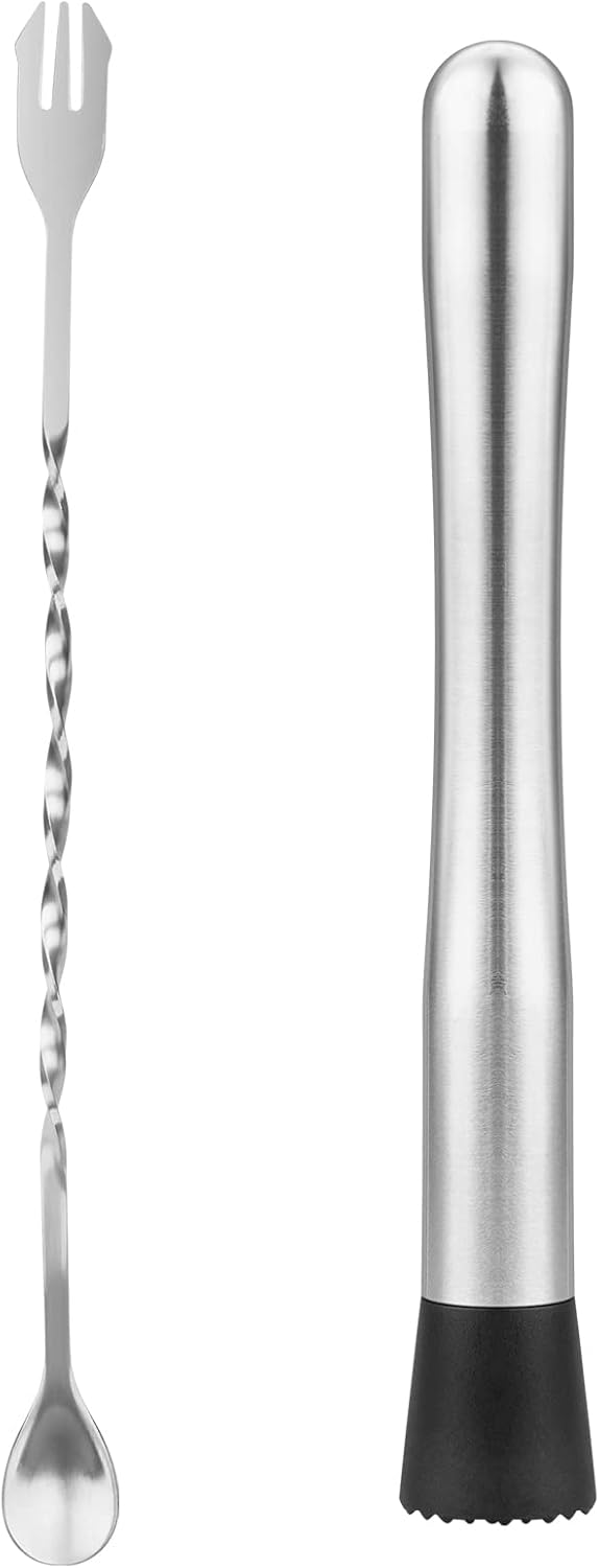 Cocktail Muddler & Spoon Set - Stainless Steel