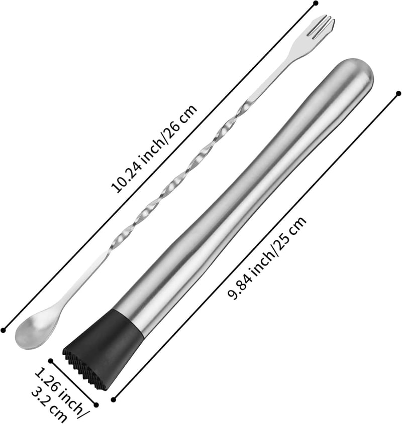 Cocktail Muddler & Spoon Set - Stainless Steel