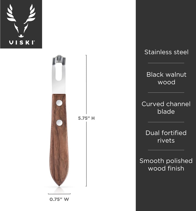 Cocktail Citrus Zester Bar Tool with Walnut Handle