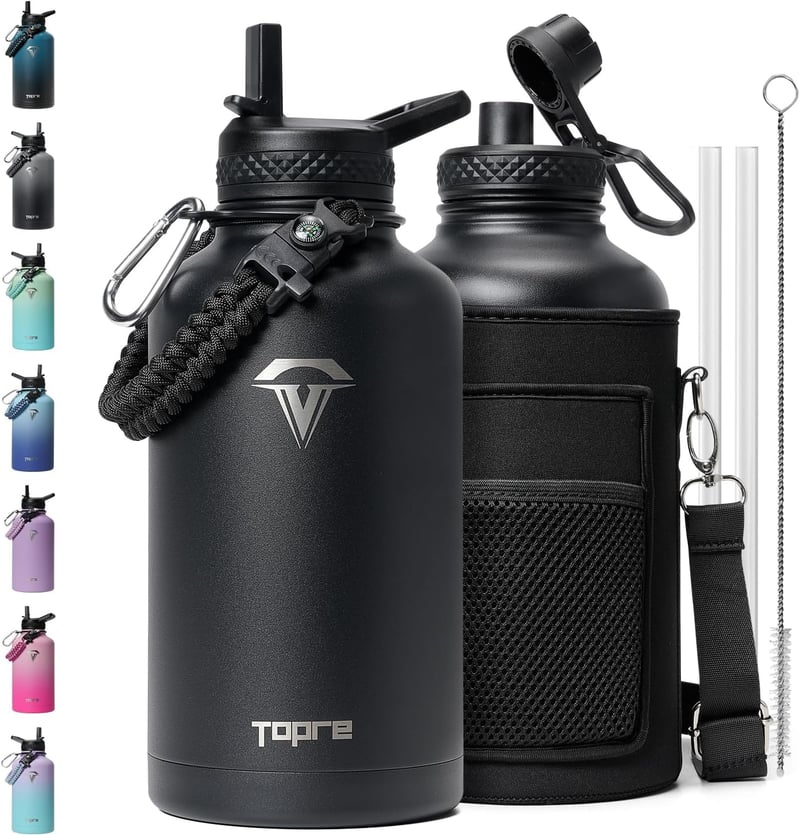 64oz Insulated Water Bottle, Stainless Steel, BPA-Free, Black