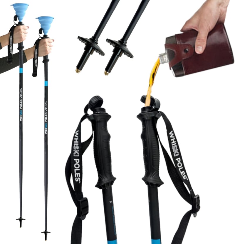 Ski Pole Flasks 16 oz with Funnel & Stickers Gift Set