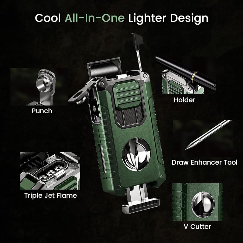 5-in-1 Windproof Torch Lighter with Cutter & Gift Box for Men