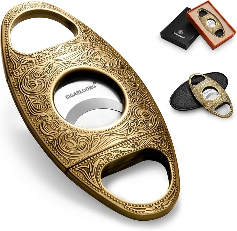 Engraved Gold Stainless Steel Cigar Cutter Double Blade