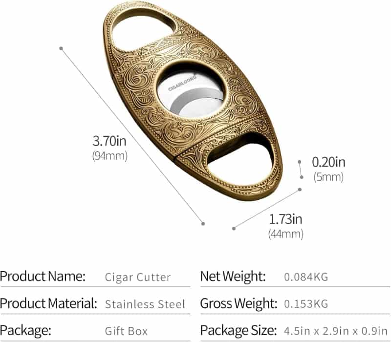 Engraved Gold Stainless Steel Cigar Cutter Double Blade