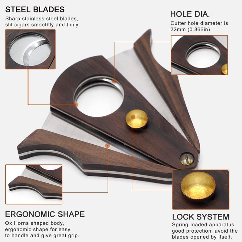 Cigar Cutter with Wood & Steel, Double Blade in Gift Box
