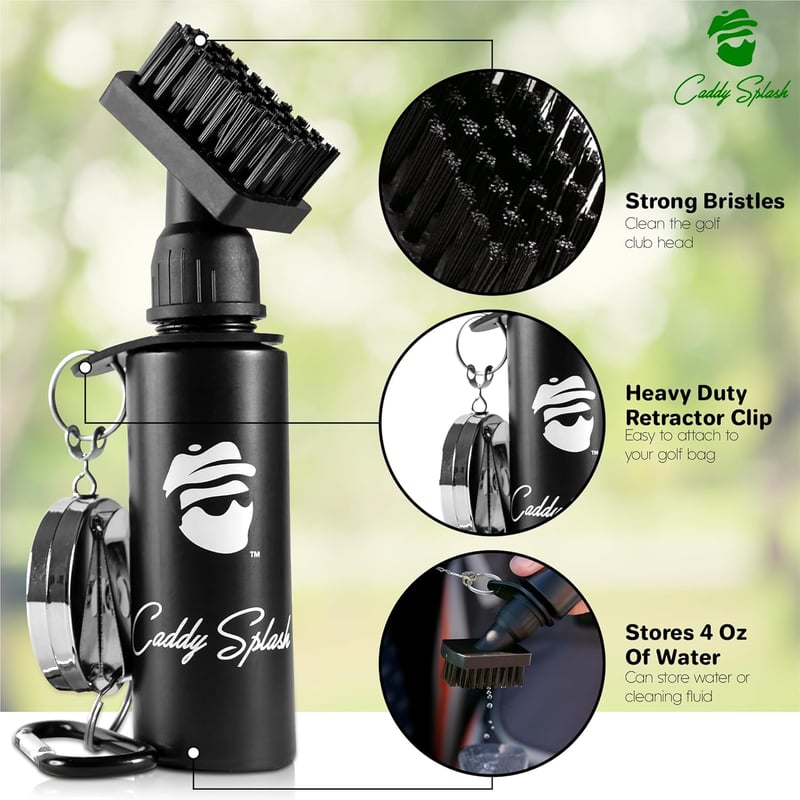 Golf Club Brush Cleaner with Clip, 4 Oz Water Bottle