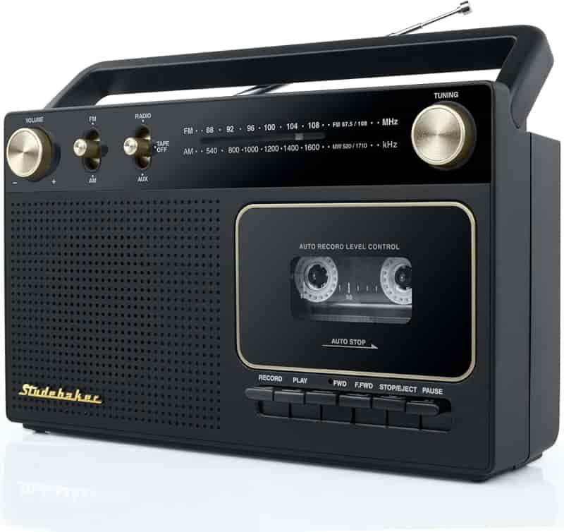 Retro Gold AM/FM Radio Cassette Player with Aux Input