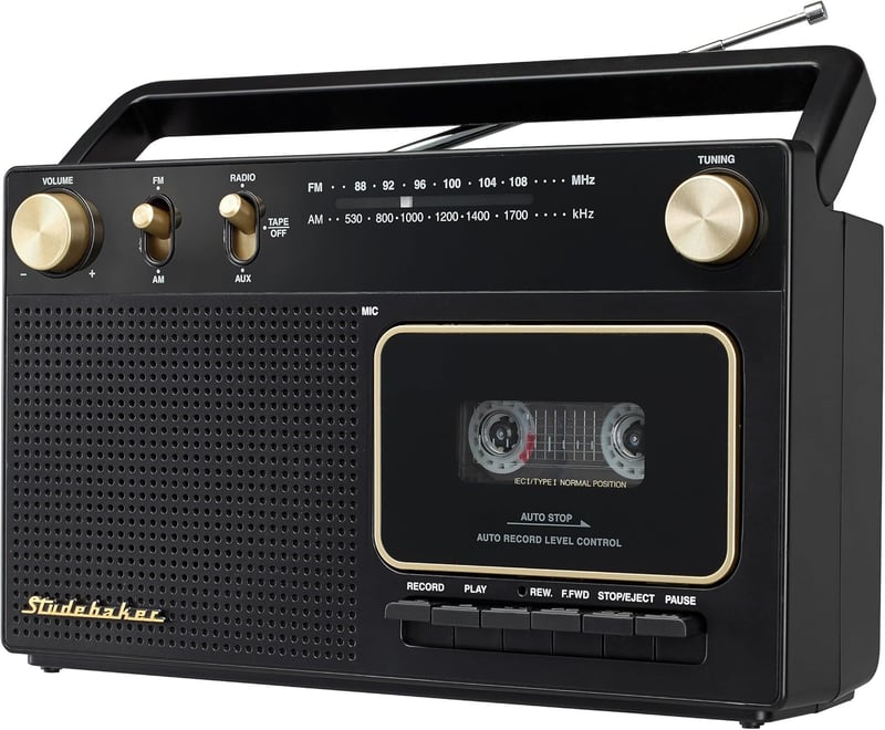 Retro Gold AM/FM Radio Cassette Player with Aux Input