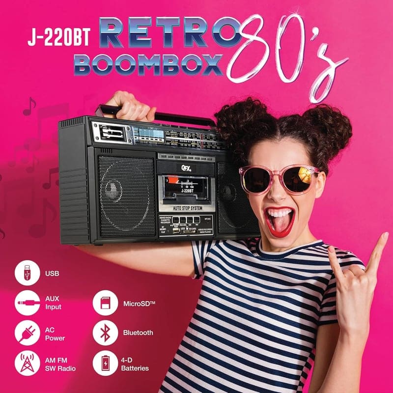 Bluetooth Boombox with Radio, MP3 Converter, and Recorder