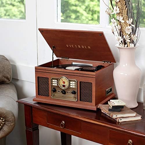 Bluetooth Record Player & Multimedia Center - Mahogany