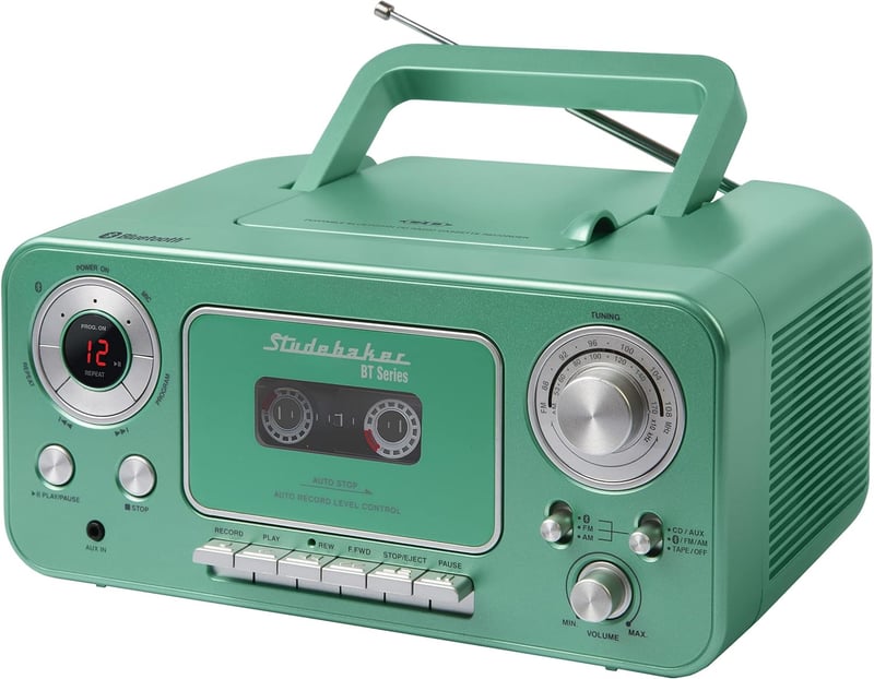 Bluetooth Portable Stereo with CD, Cassette, Radio (Teal/Silver)