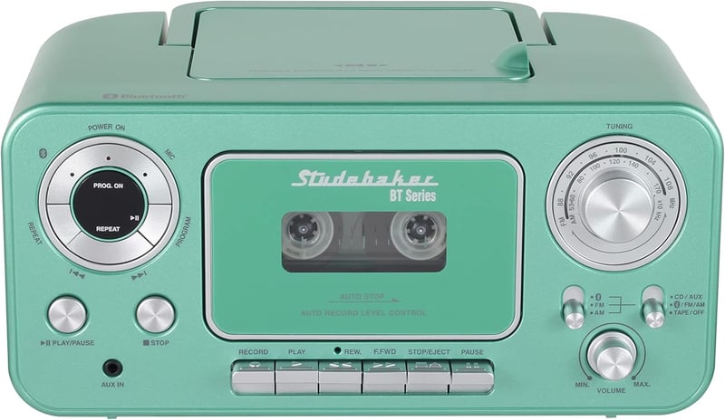 Bluetooth Portable Stereo with CD, Cassette, Radio (Teal/Silver)