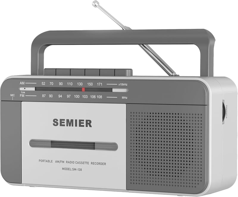 Portable Retro Cassette Boombox with AM/FM Radio and 6W Speaker