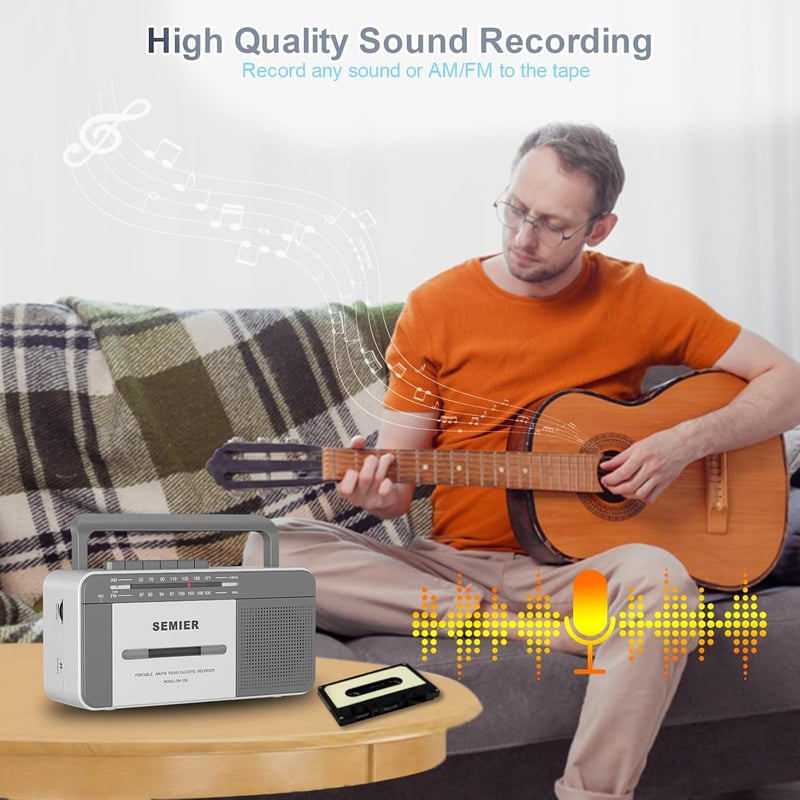 Portable Retro Cassette Boombox with AM/FM Radio and 6W Speaker