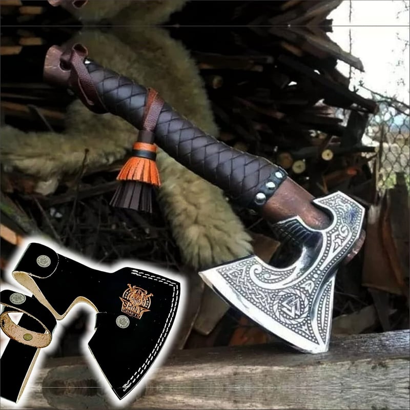 Birthday Custom Viking Axe - Handmade with Sheath for Men