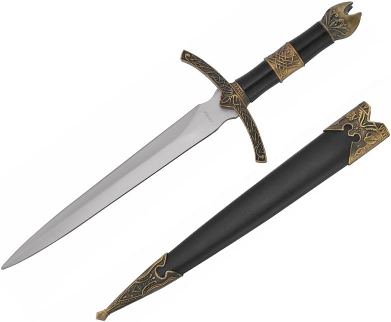Medieval Dagger with Golden Handle and Black Scabbard, 14