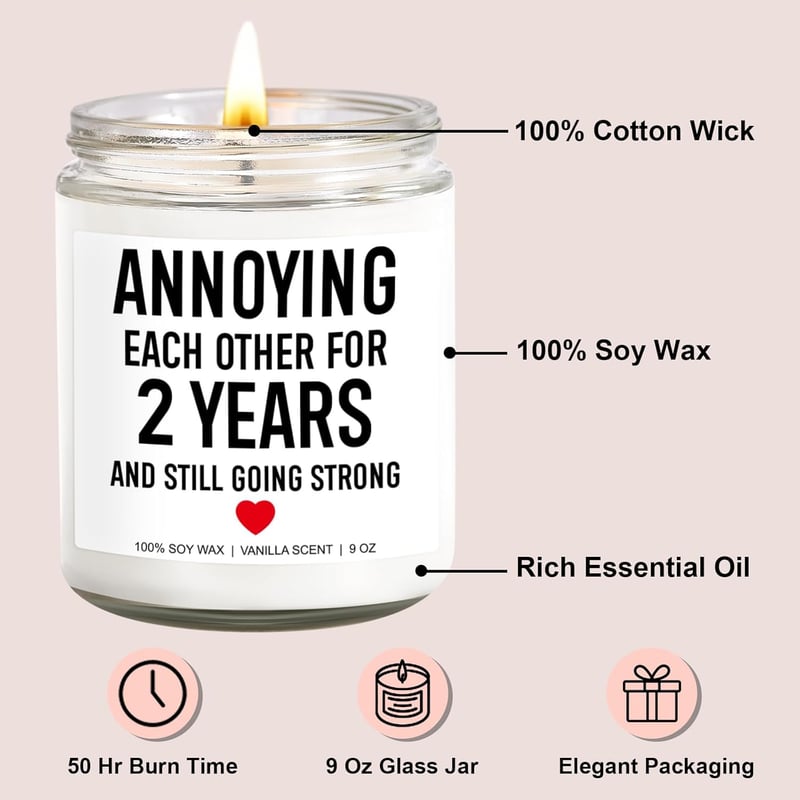 2nd Anniversary Cotton Candle – Gifts for Couples