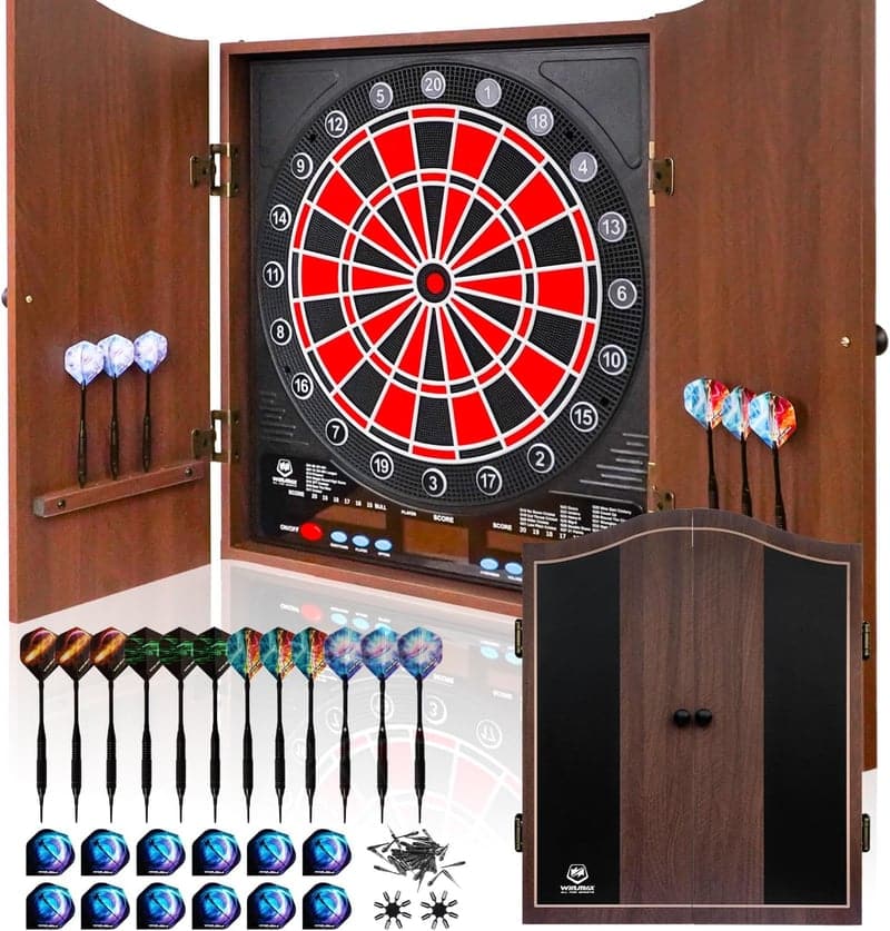 LED Electronic Dartboard Set with Cabinet, 34 Games, for Adults