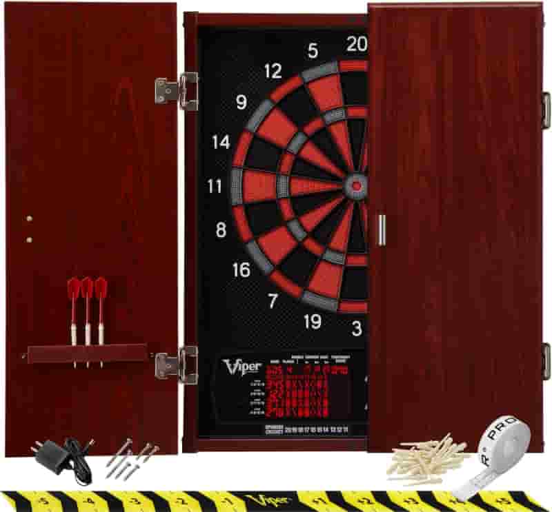 Neptune Pro Electronic Dartboard Cabinet with LCD & Soft Tip Darts