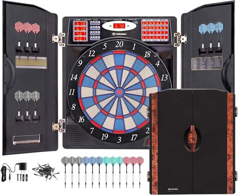 Electronic Dartboard Cabinet Set with LED, 16 Players & 38 Games