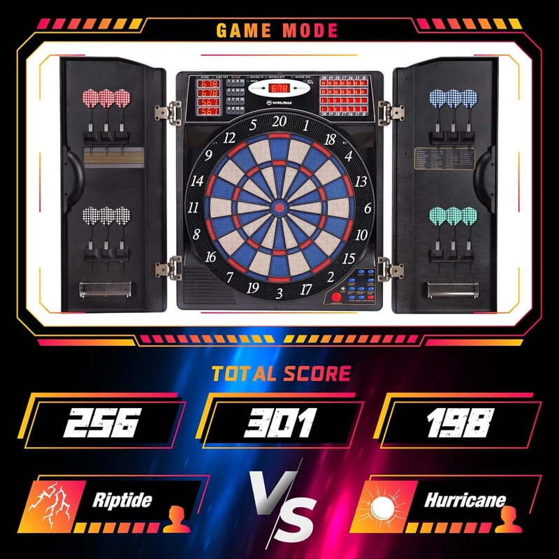 Electronic Dartboard Cabinet Set with LED, 16 Players & 38 Games