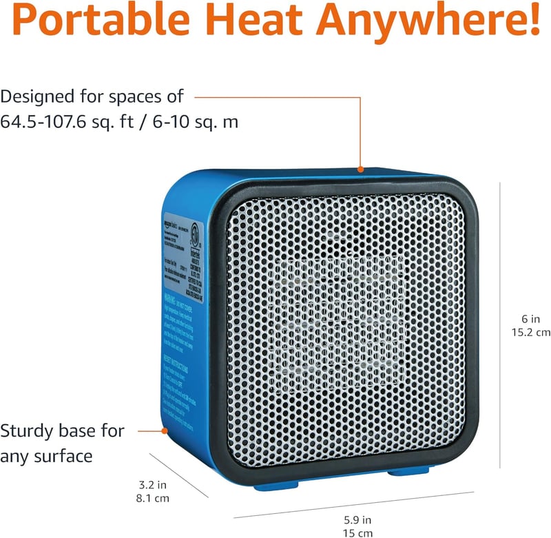 Mini Ceramic Heater, Indoor Use, 500W, Tip-Over Protection