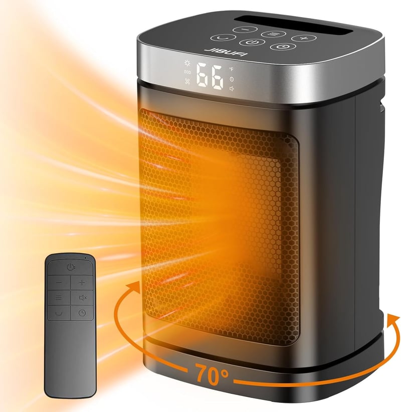 Portable Indoor Space Heater, 1500W PTC, Remote & Timer