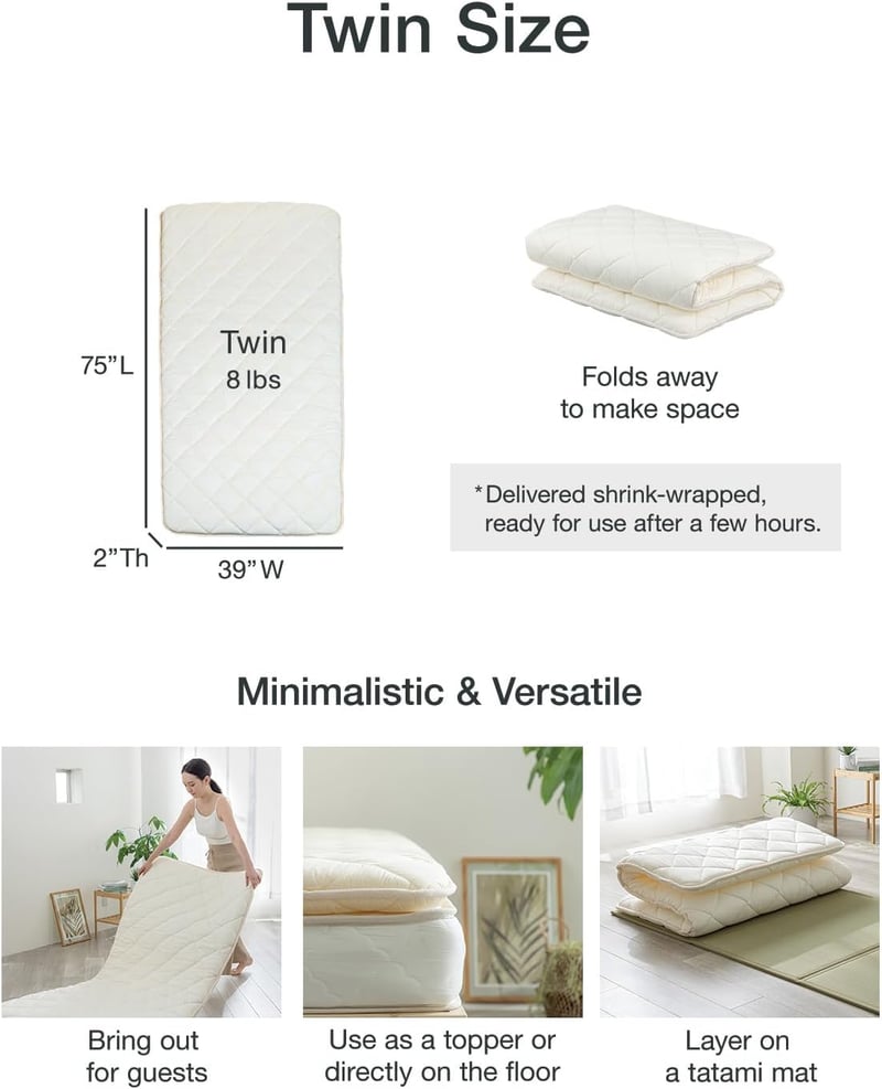 Tatami Shikibuton White Twin Roll-Up Mattress