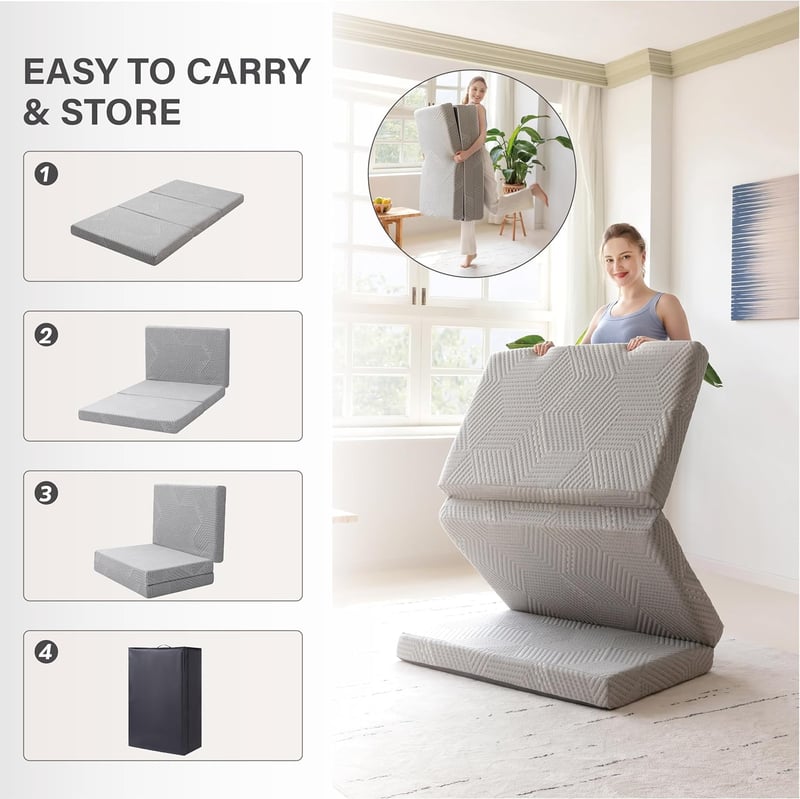 Travel Tri-Fold Memory Foam Twin Mattress