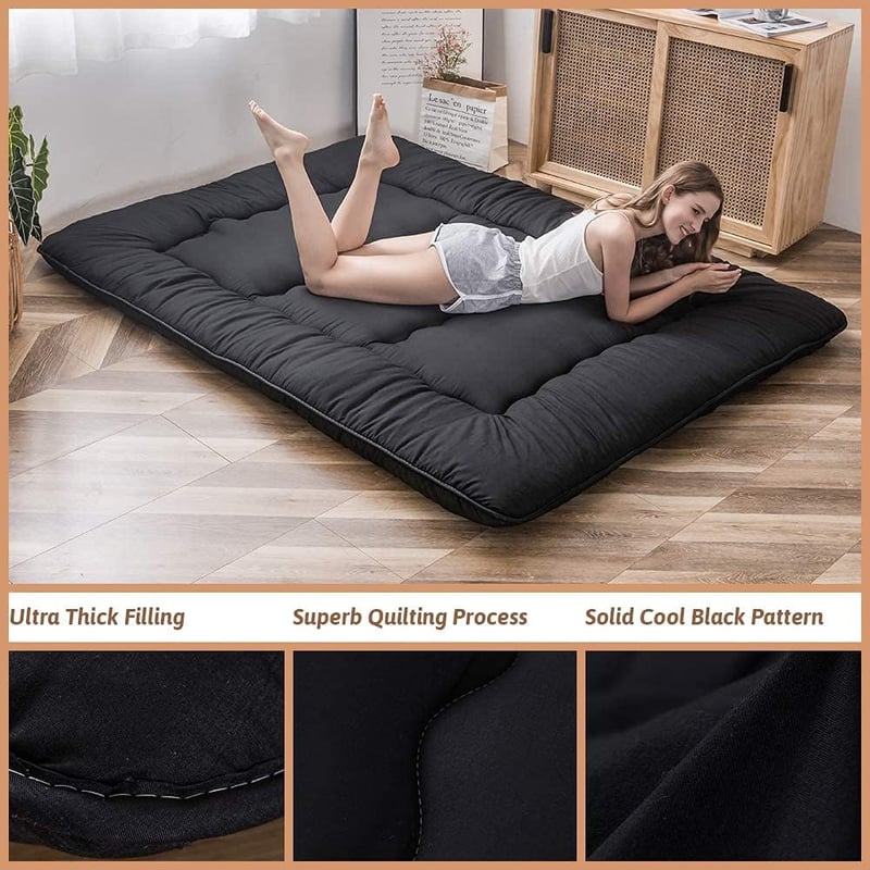 Queen Black Japanese Floor Mattress for Dorms