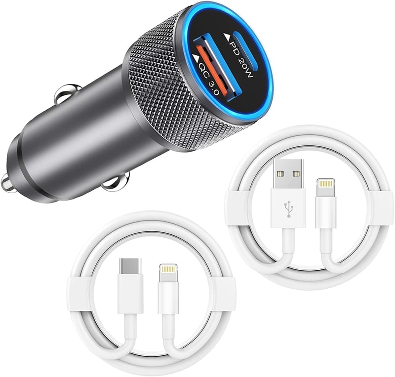 iPhone Car Charger, 38W Dual Port USB-C Fast Charger with Cables