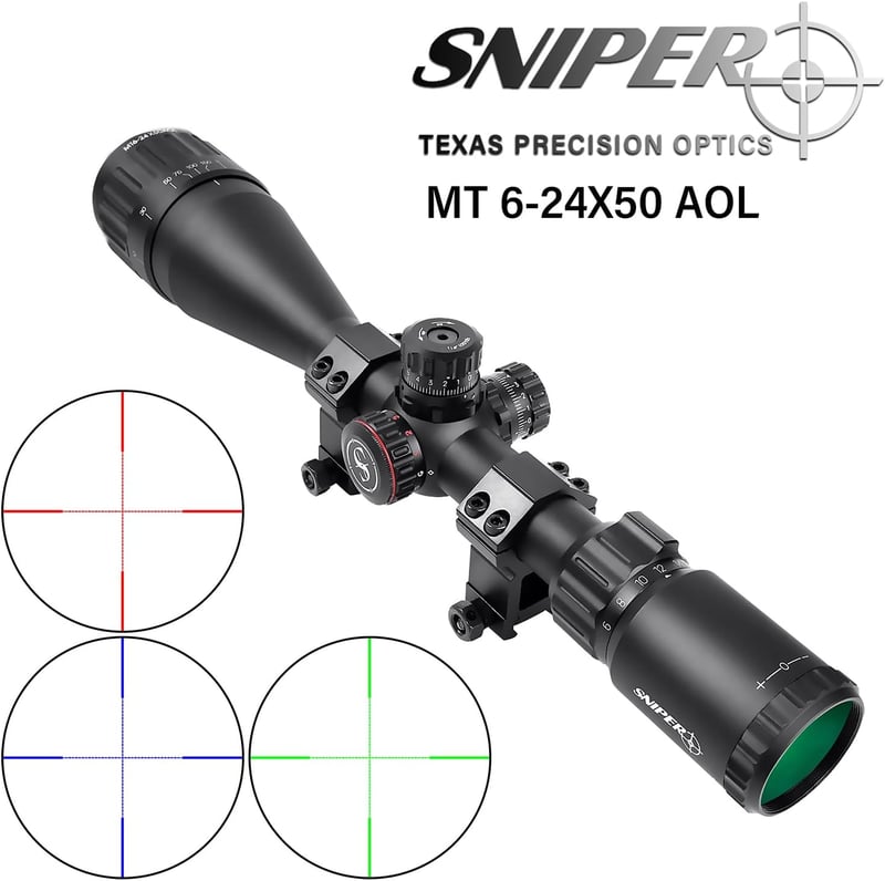 6-24x50 Rifle Scope with Tri-Color Illuminated Reticle
