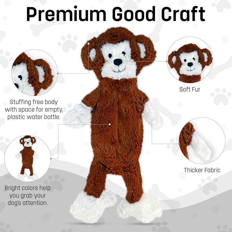 Funny Monkey-Rabbit Plush Dog Toy, No Stuffing, 21