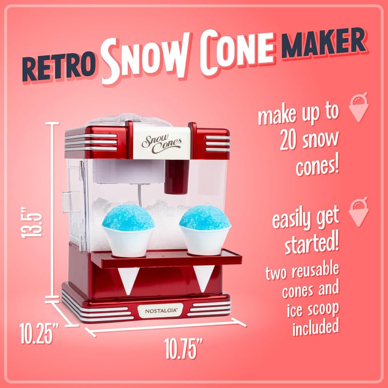 Retro Snow Cone Maker with Cups & Scoop - Tabletop Ice Shaver