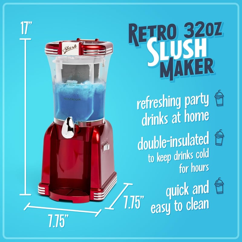 Retro 32-Oz Slushy Maker for Home, Stainless Steel Spout