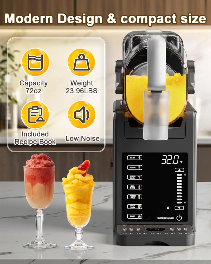 Home Slushie Machine, 92 oz, LED Display & Auto-Clean