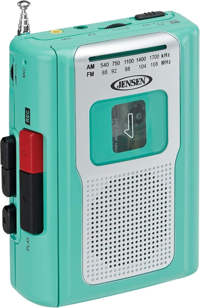 Teal Retro AM/FM Radio Cassette Player with Speaker