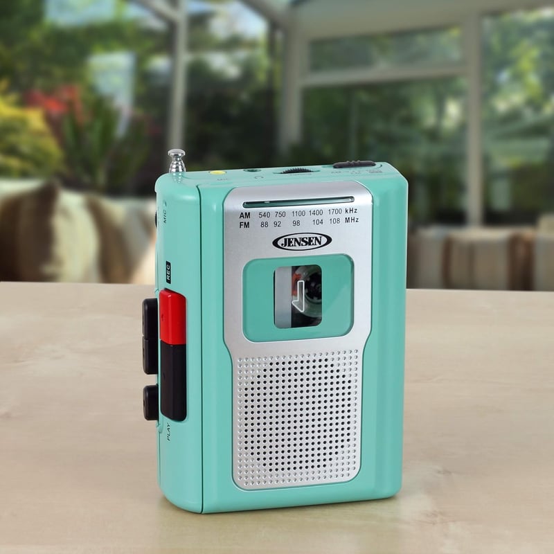 Teal Retro AM/FM Radio Cassette Player with Speaker