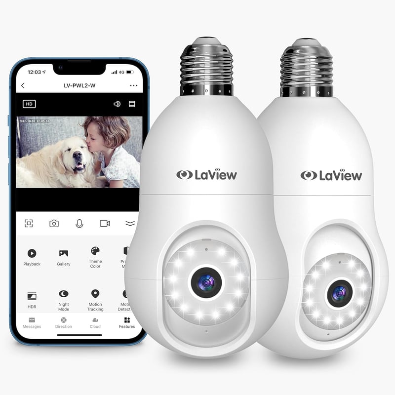 LaView 4MP Security Bulb Camera 2-Pack, 360° Wireless