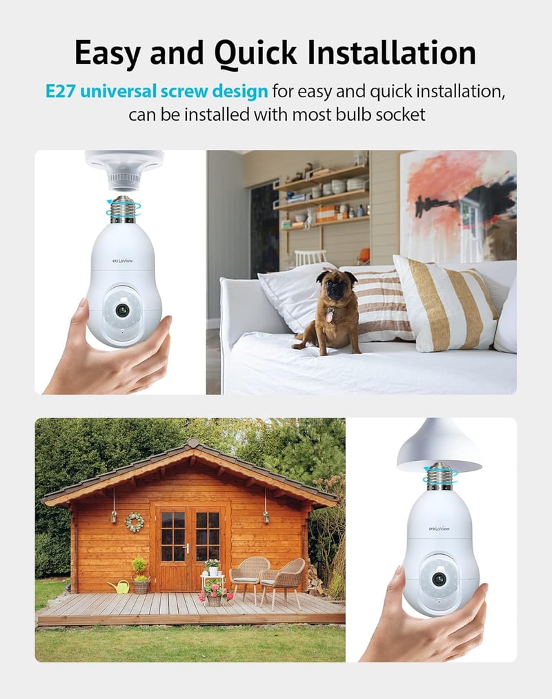 LaView 4MP Security Bulb Camera 2-Pack, 360° Wireless