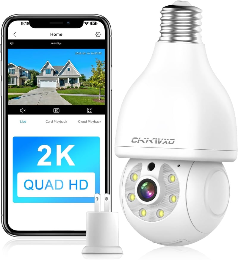 2K WiFi Light Bulb Security Camera with Motion Detection