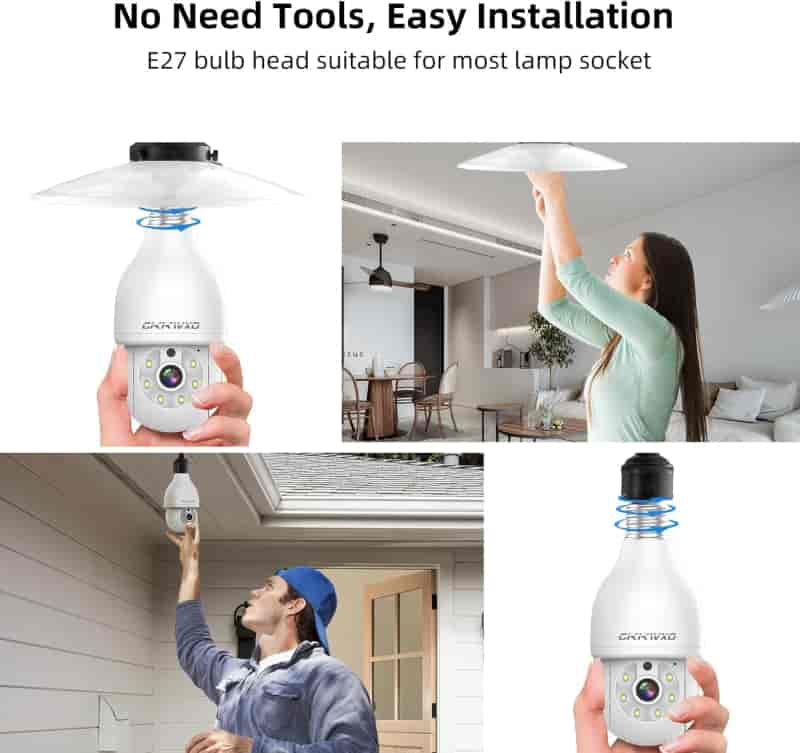 2K WiFi Light Bulb Security Camera with Motion Detection