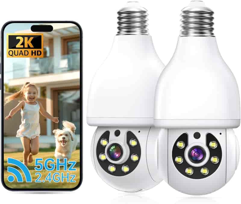 2K Security Camera Bulb Set, WiFi, 360° View, Night Vision