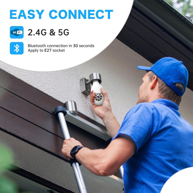 2K Security Camera Bulb Set, WiFi, 360° View, Night Vision