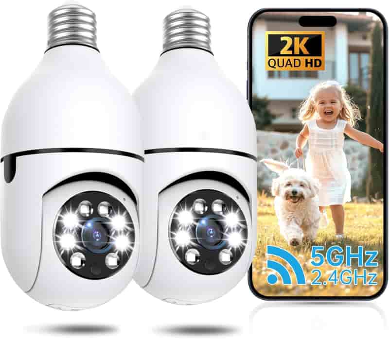 Outdoor Security Camera Bulb, 360° PTZ, 2 Way Talk