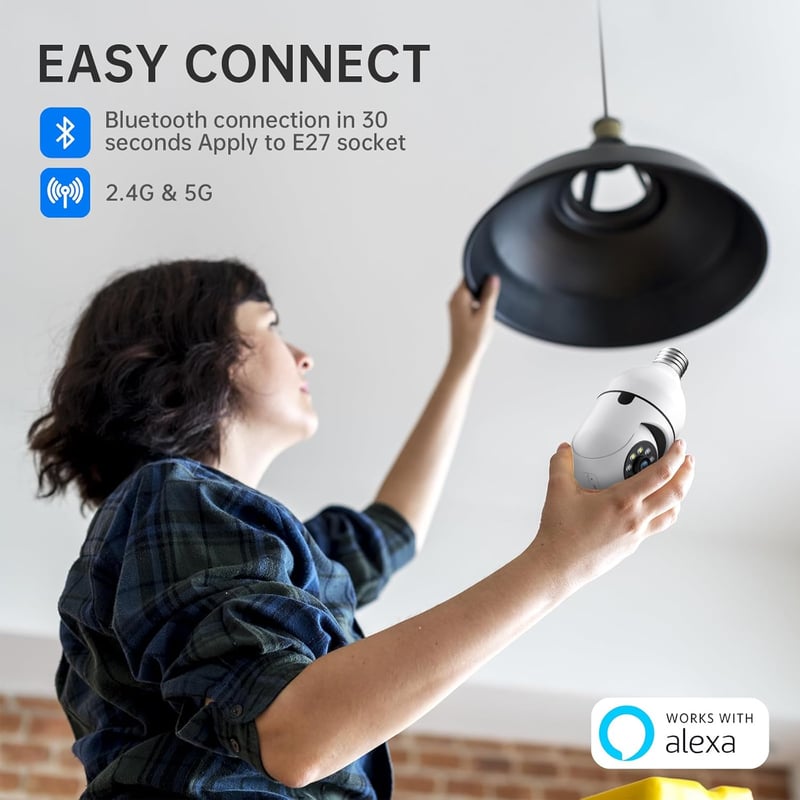 Outdoor Security Camera Bulb, 360° PTZ, 2 Way Talk